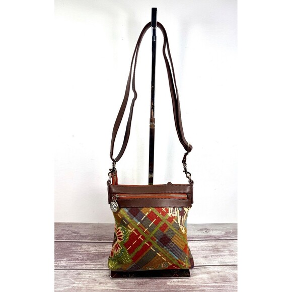 Spartina 449 Daufuskie Island Leather Fabric crossbody bag Boho EXCELLENT - Picture 2 of 16